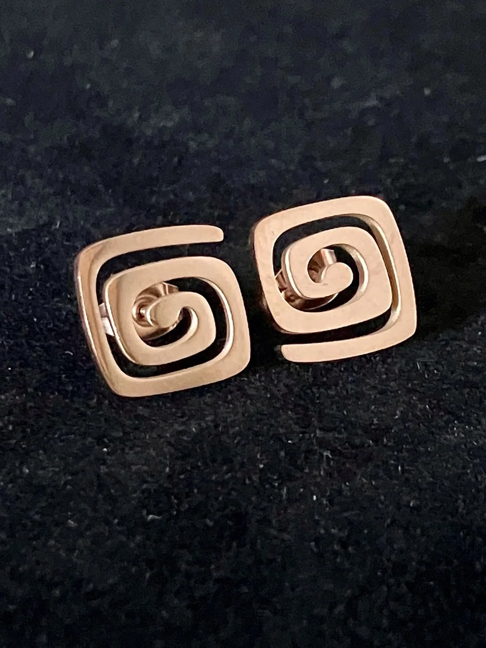 Square Spiral Stud Earrings in 18k Rose Gold Over Stainless Steel